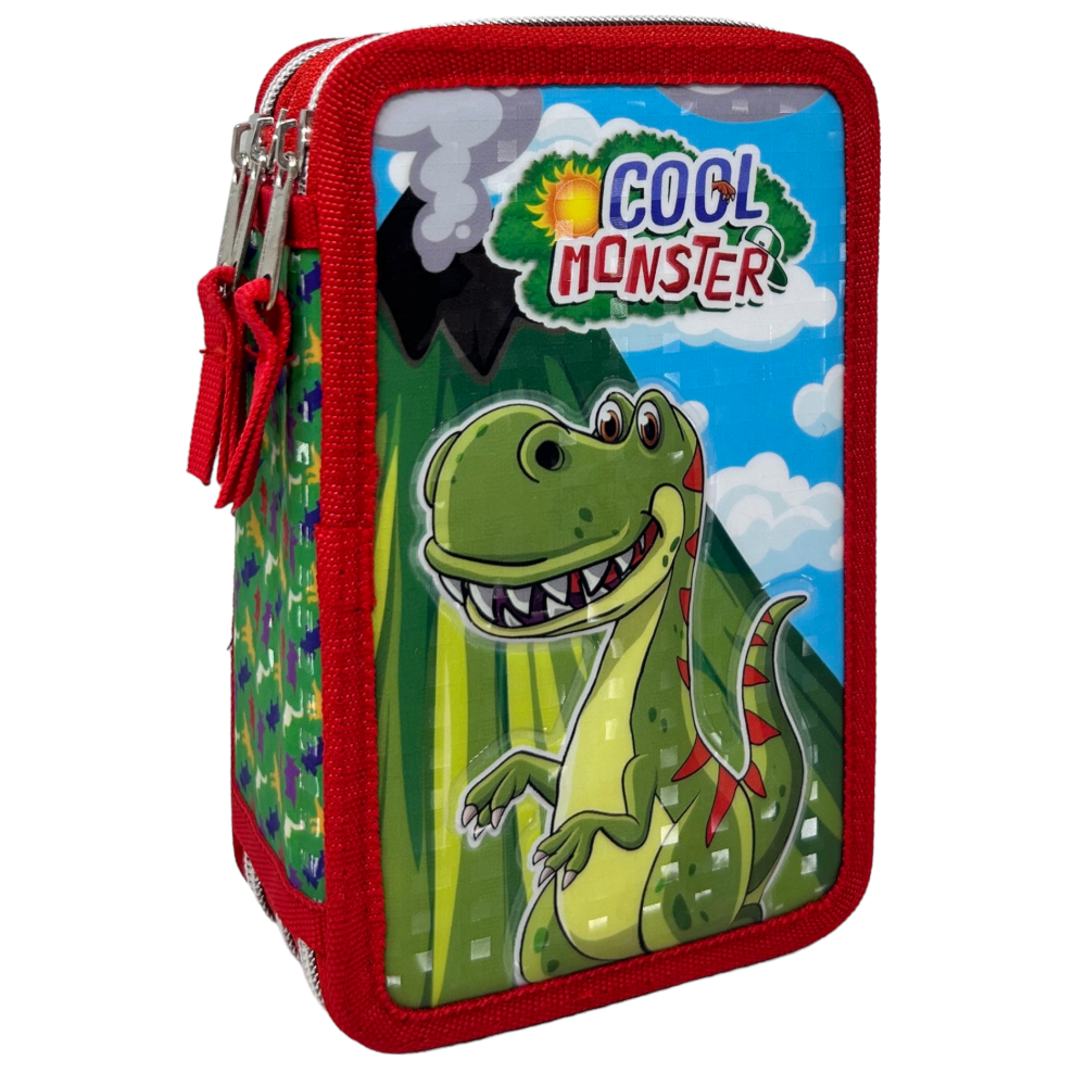 Astuccio Scuola 3d Dinosauri Cool Monster Multiscomparto 3 Zip Portacolori Pennarelli Giotto - Din0972