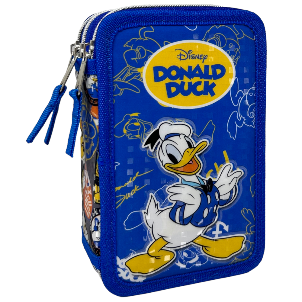 Astuccio Scuola 3d Paperino Donald DISNEY Multiscomparto 3 Zip Portacolori Pennarelli Giotto - Dd0972