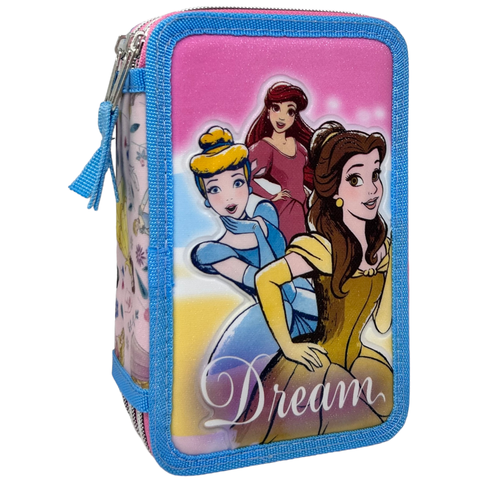 Astuccio Scuola 3d Principesse DISNEY Multiscomparto 3 Zip Portacolori Pennarelli Giotto - Pr0972