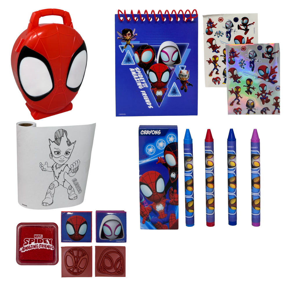 Set Cancelleria Spidey e i Suoi Fantastici Amici MARVEL 12 Pezzi Disegni Colori Stickers Timbri - Sp50068