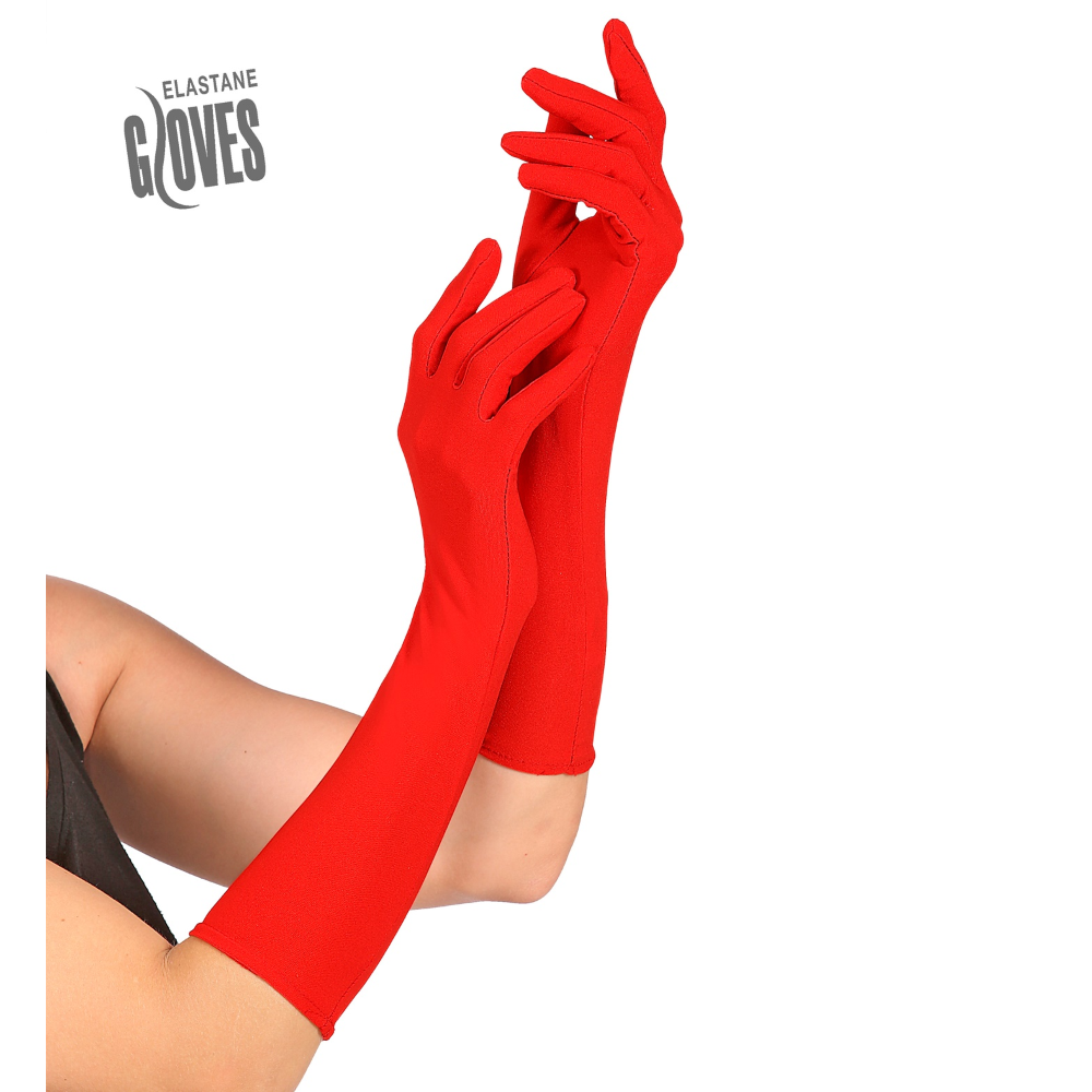 Guanti in Elastan Lunghi Rossi 40 CM Taglia Unica Accessori Carnevale Halloween - 1442r