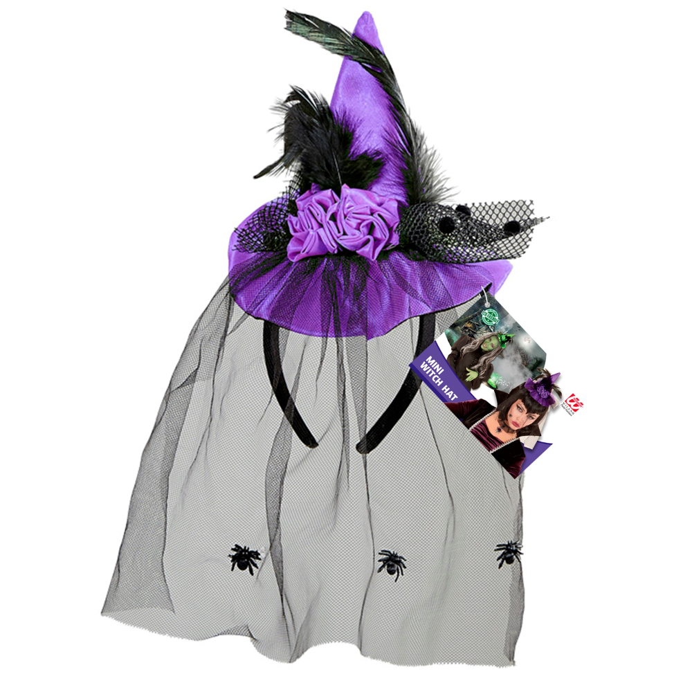 Cerchietto Mini Cappello Strega Viola Accessori per Abito Vestito Travestimento Carnevale Halloween - 75732