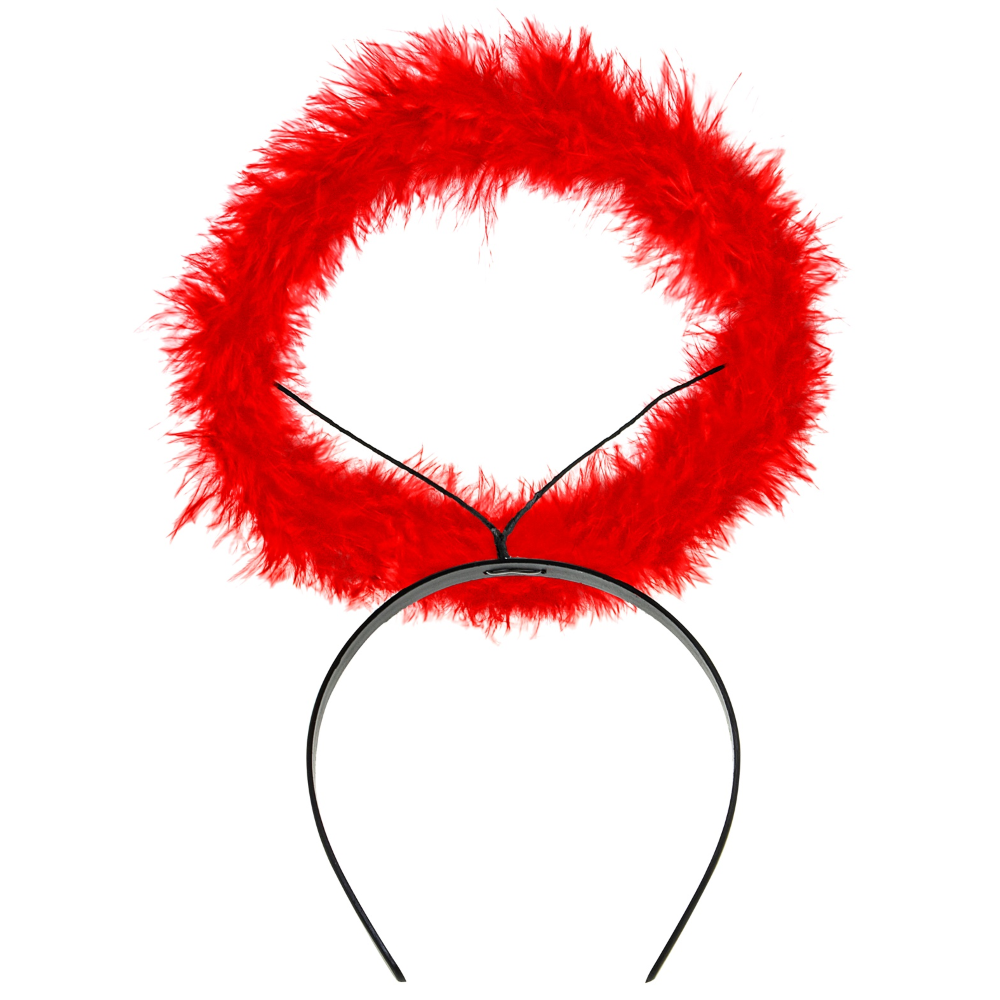 Cerchietto con Aureola in Marabou Rosso Accessori per Abito Vestito Travestimento Carnevale Halloween - 86390