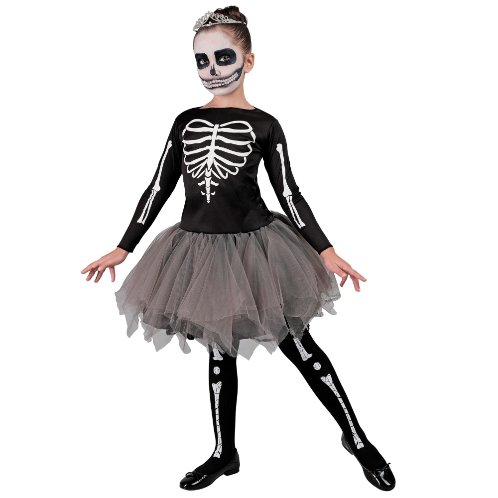 Vestito Carnevale Scheletro Ballerina Travestimento Costume per Halloween da Bambino - 2221