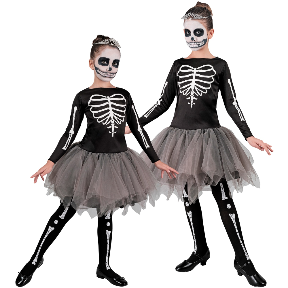 Vestito Carnevale Scheletro Ballerina Travestimento Costume per Halloween da Bambino - 2221