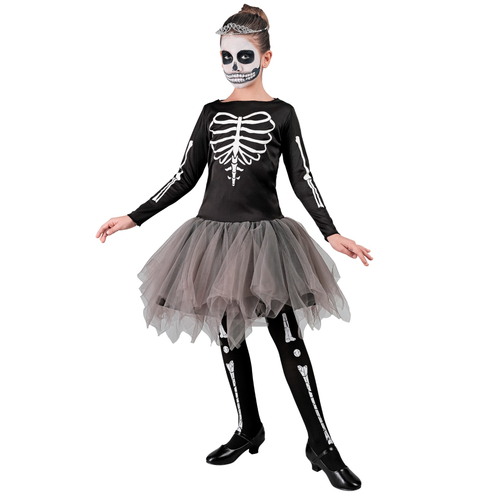 Vestito Carnevale Scheletro Ballerina Travestimento Costume per Halloween da Bambino - 2221