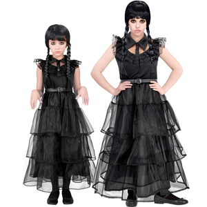 Vestito Carnevale Dark Girl Mercoledì Al Ballo Travestimento Costume per Halloween da Bambino - 4266