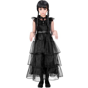 Vestito Carnevale Dark Girl Mercoledì Al Ballo Travestimento Costume per Halloween da Bambino - 4266