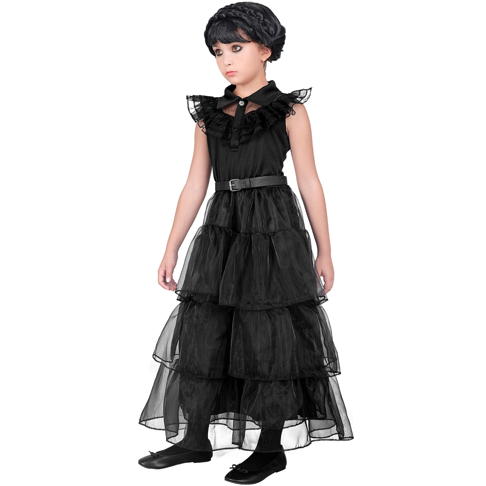 Vestito Carnevale Dark Girl Mercoledì Al Ballo Travestimento Costume per Halloween da Bambino - 4266