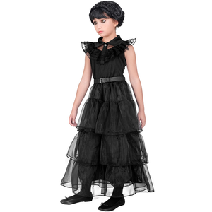 Vestito Carnevale Dark Girl Mercoledì Al Ballo Travestimento Costume per Halloween da Bambino - 4266