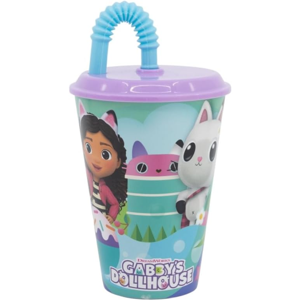 Bicchiere con Cannuccia Gabby's Dollhouse in Plastica Riutilizzabile Semirigida Ml.430 - 21230