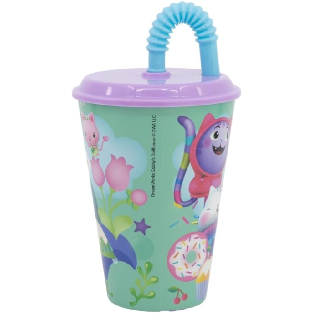 Bicchiere con Cannuccia Gabby's Dollhouse in Plastica Riutilizzabile Semirigida Ml.430 - 21230