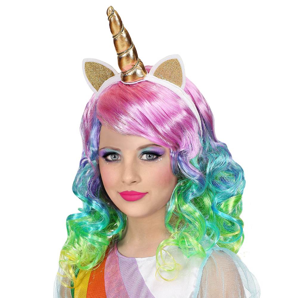 Set Travestimento - Unicorno - Parrucca e Cerchietto - Accessori Abito Vestito Carnevale - 46935