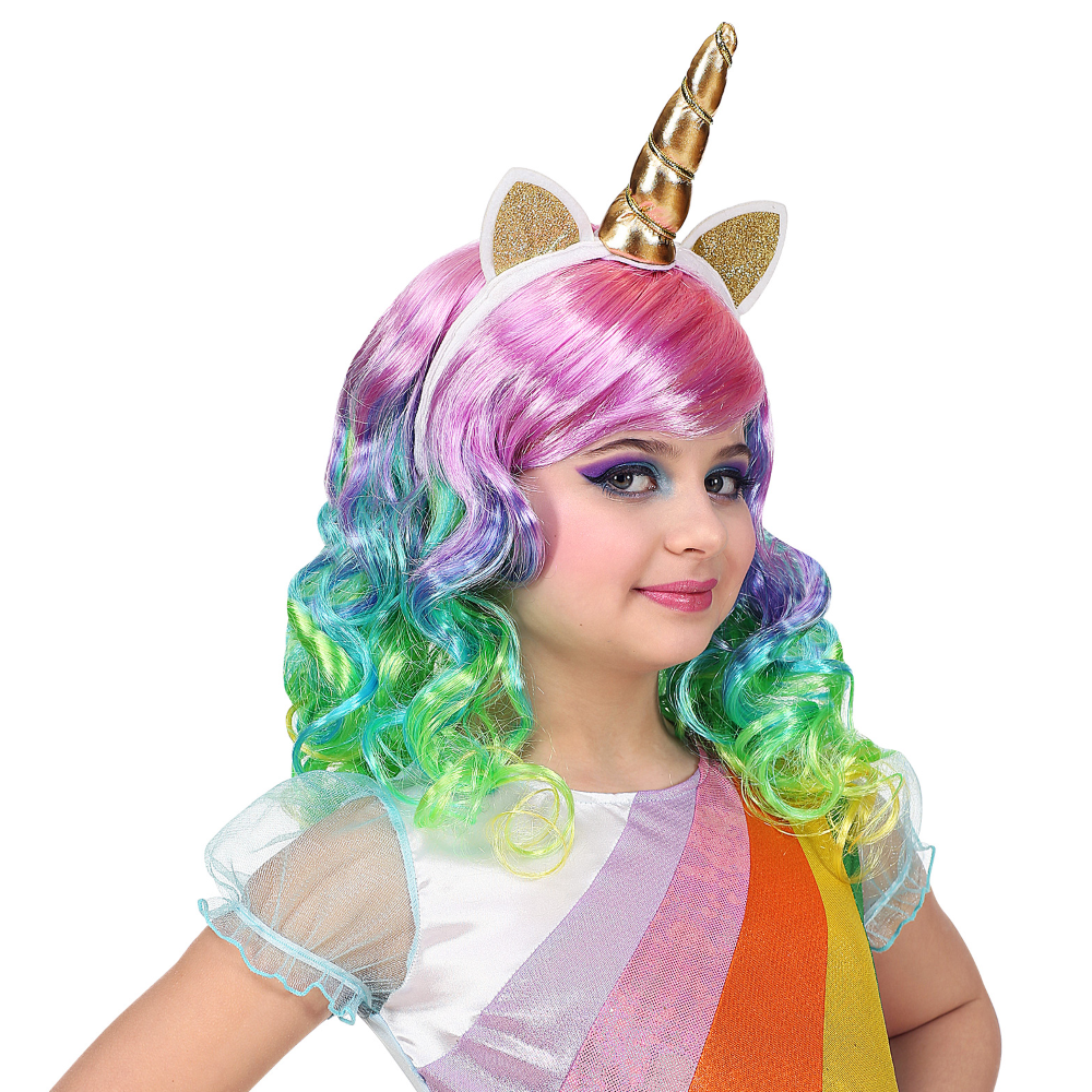 Set Travestimento - Unicorno - Parrucca e Cerchietto - Accessori Abito Vestito Carnevale - 46935