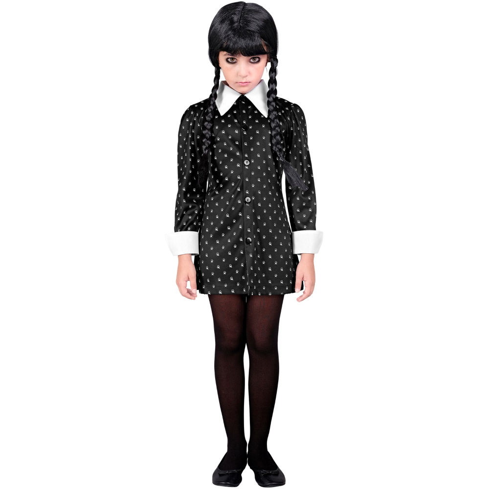 Vestito Carnevale Dark Girl Mercoledì Travestimento Costume per Halloween da Bambino - 4530