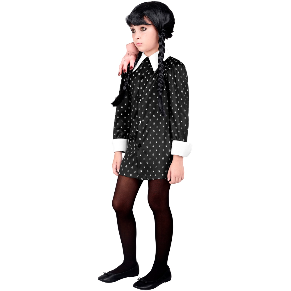 Vestito Carnevale Dark Girl Mercoledì Travestimento Costume per Halloween da Bambino - 4530