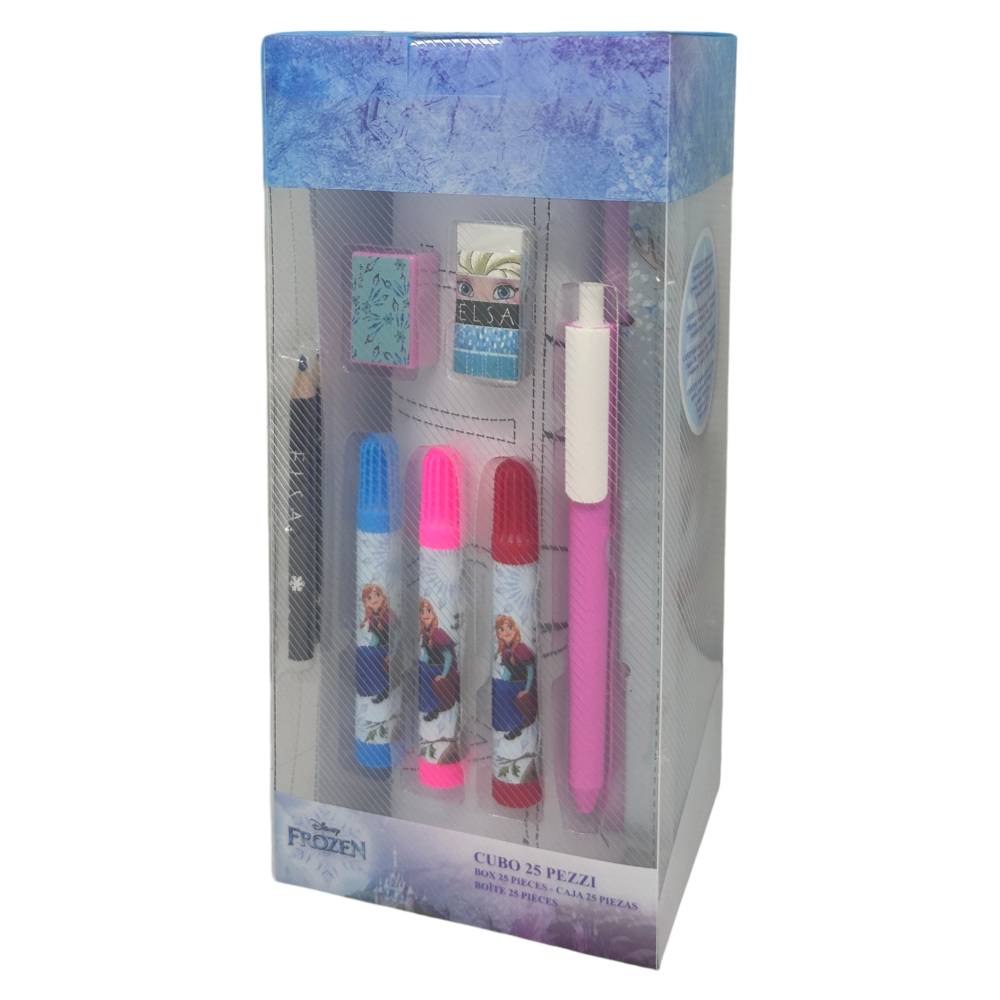 Cubo Cancelleria Frozen DISNEY Confezione 25 Pezzi Kit per Disegnare e Colorare - Fr0583