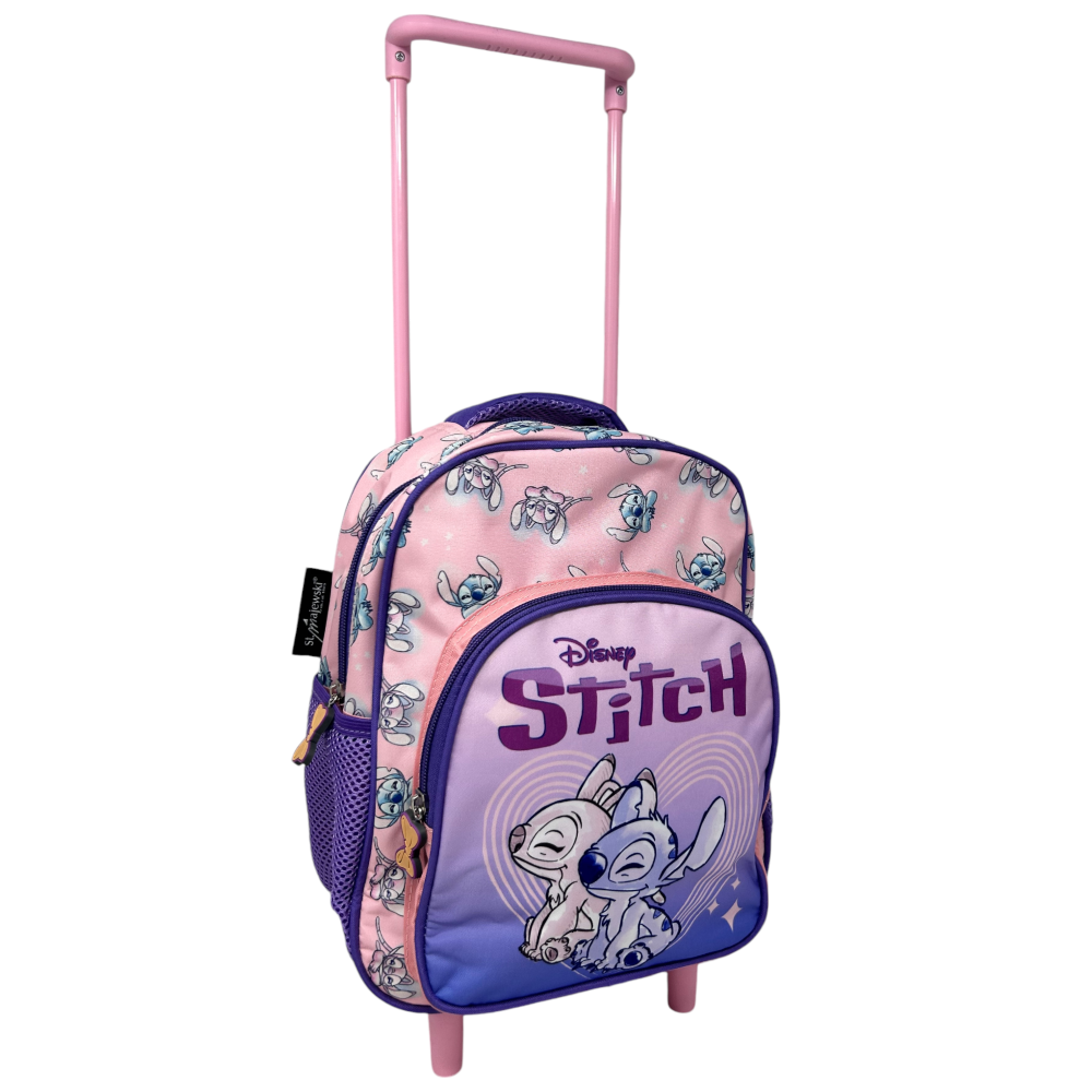 Zaino Asilo Trolley Stitch e Angel DISNEY con Tasca Frontale 30 Cm. Manico Allungabile - 674181