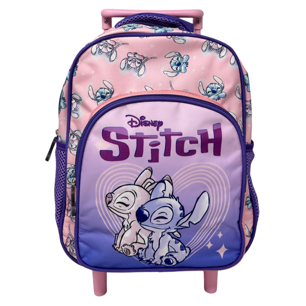 Zaino Asilo Trolley Stitch e Angel DISNEY con Tasca Frontale 30 Cm. Manico Allungabile - 674181