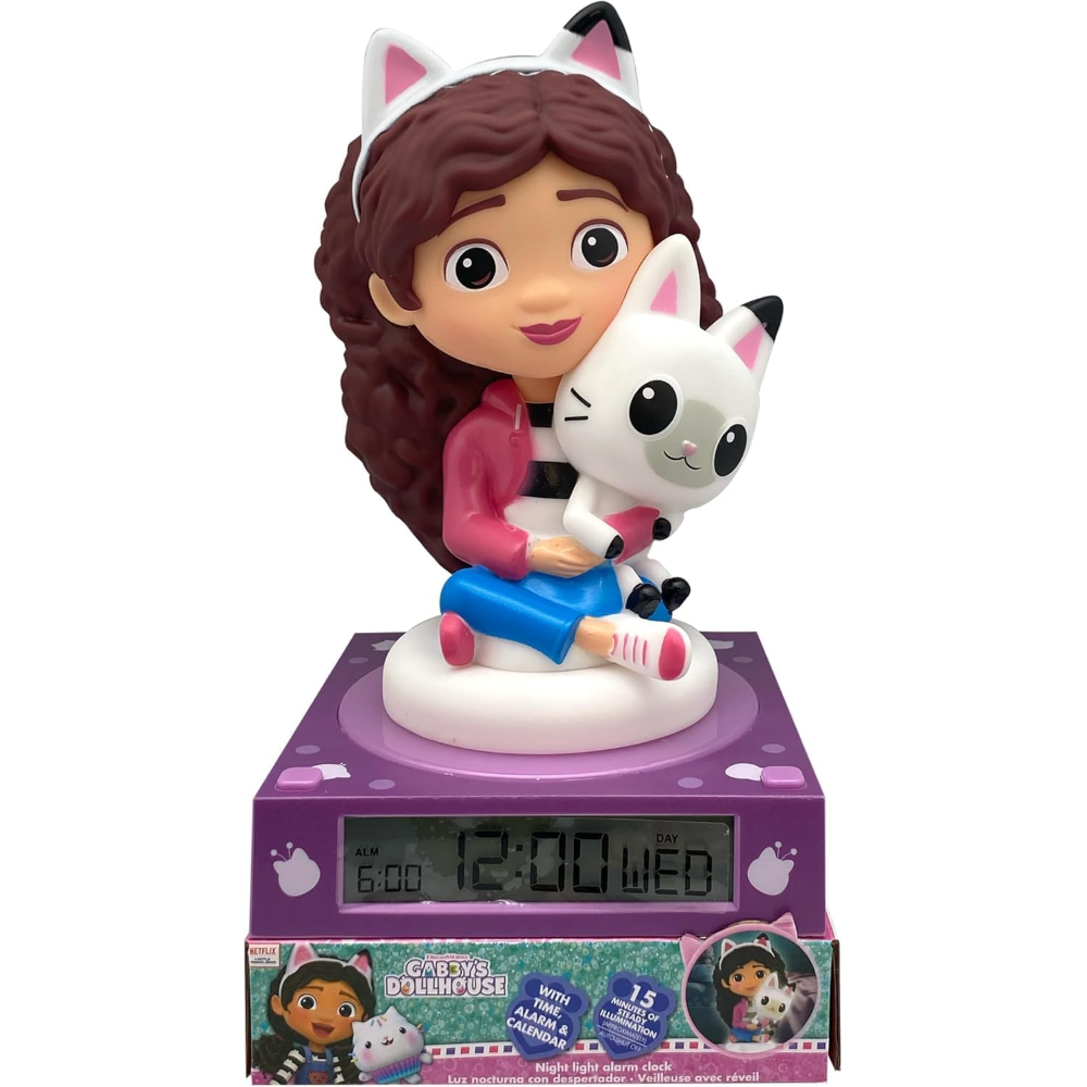 Lampada 3d Gabby's Dollhouse da Comodino Luce Notturna LED Sveglia Digitale - Gd00095