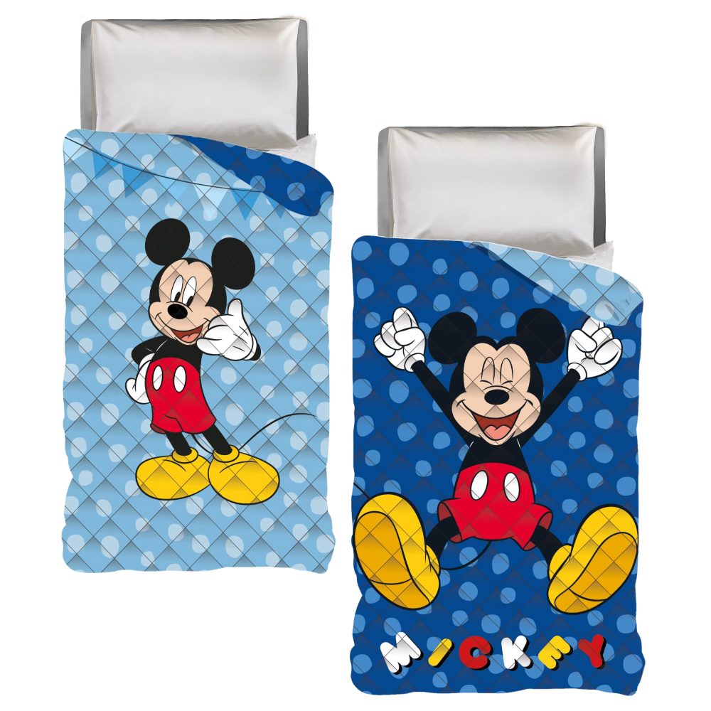 Trapuntino Doubleface Topolino DISNEY Coperta Copriletto Trapuntato 100 Gsm Letto Singolo 170x250 CM - Mic1769