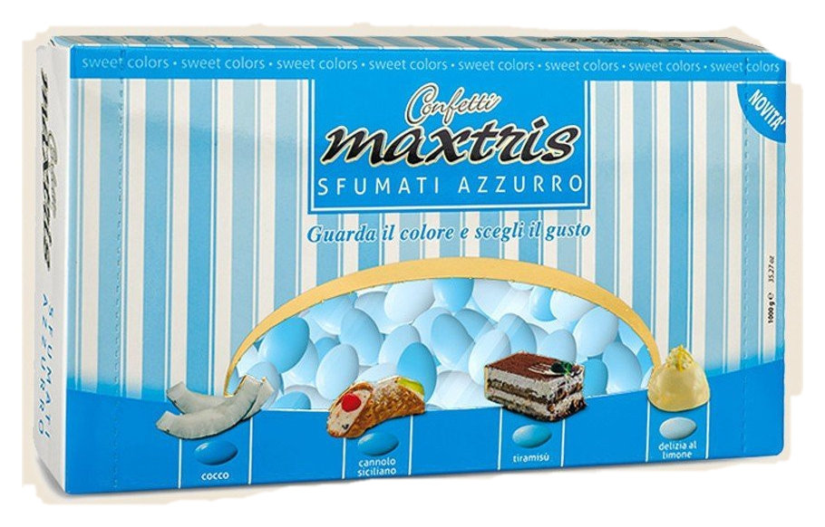 Confetti Maxtris Sfumato Azzurro Gusti Cocco Cannolo Siciliano Tiramisu' Delizia Al Limone 1 Kg. Confettata