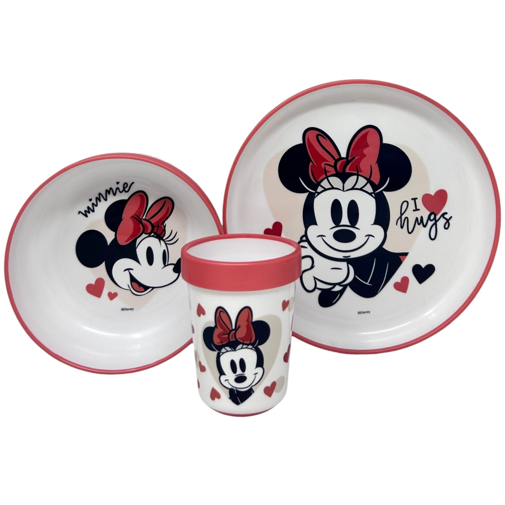 Set Pappa Minnie DISNEY 3 Pezzi Stoviglie in Plastica con Silicone Antiscivolo Adatta Al Microonde