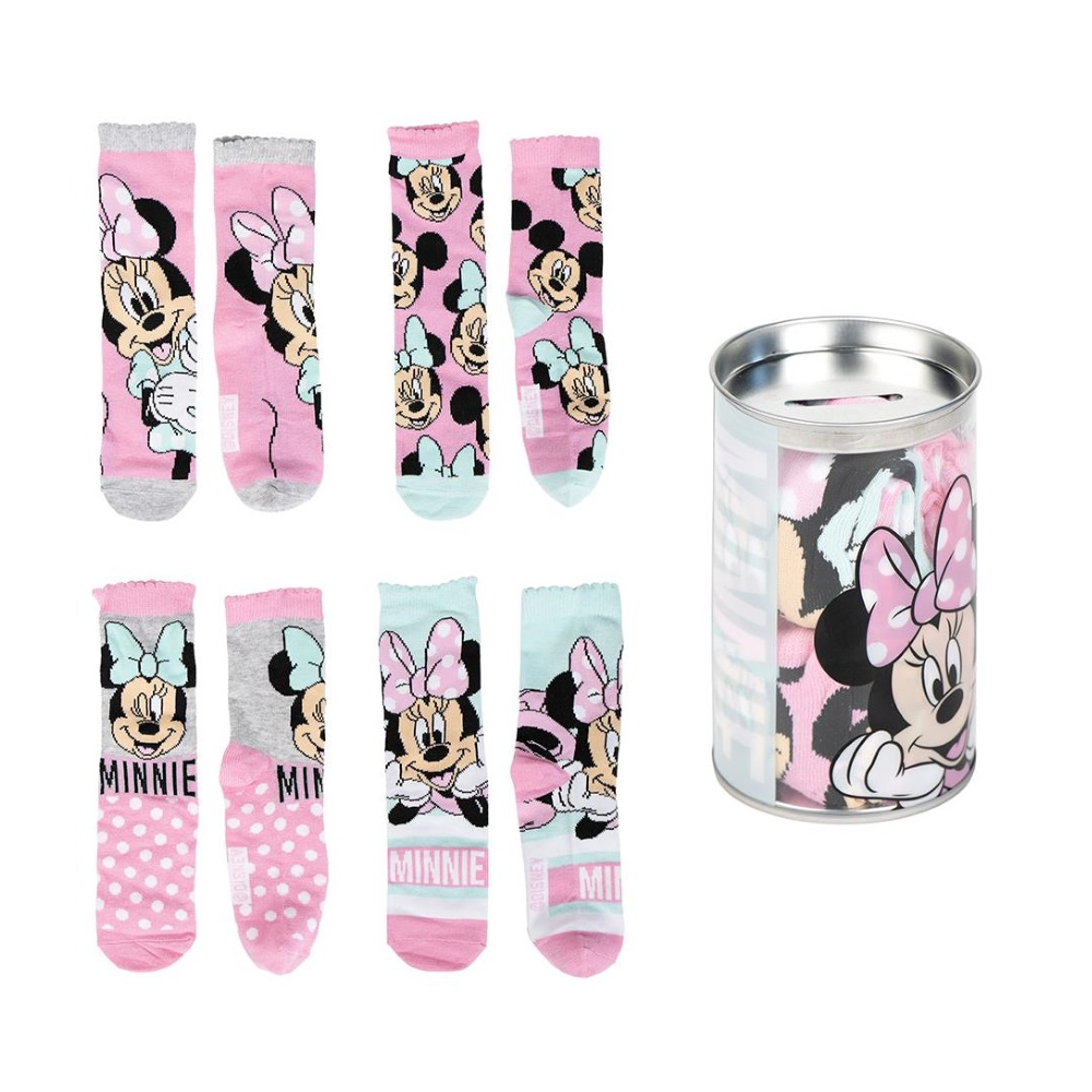 Calzini Minnie Mouse DISNEY in Misto Cotone 4 Paia con Salvadanaio - 2306