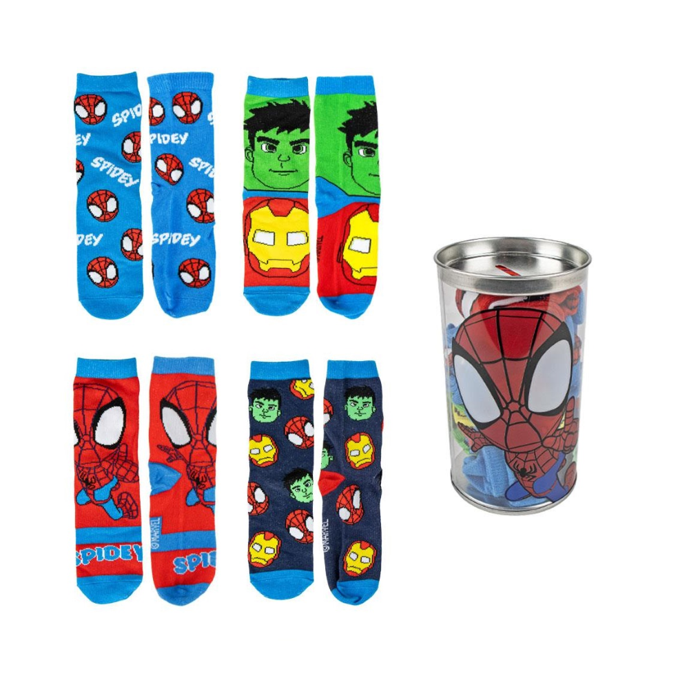 Calzini Spidey MARVEL in Misto Cotone 4 Paia con Salvadanaio - 2310