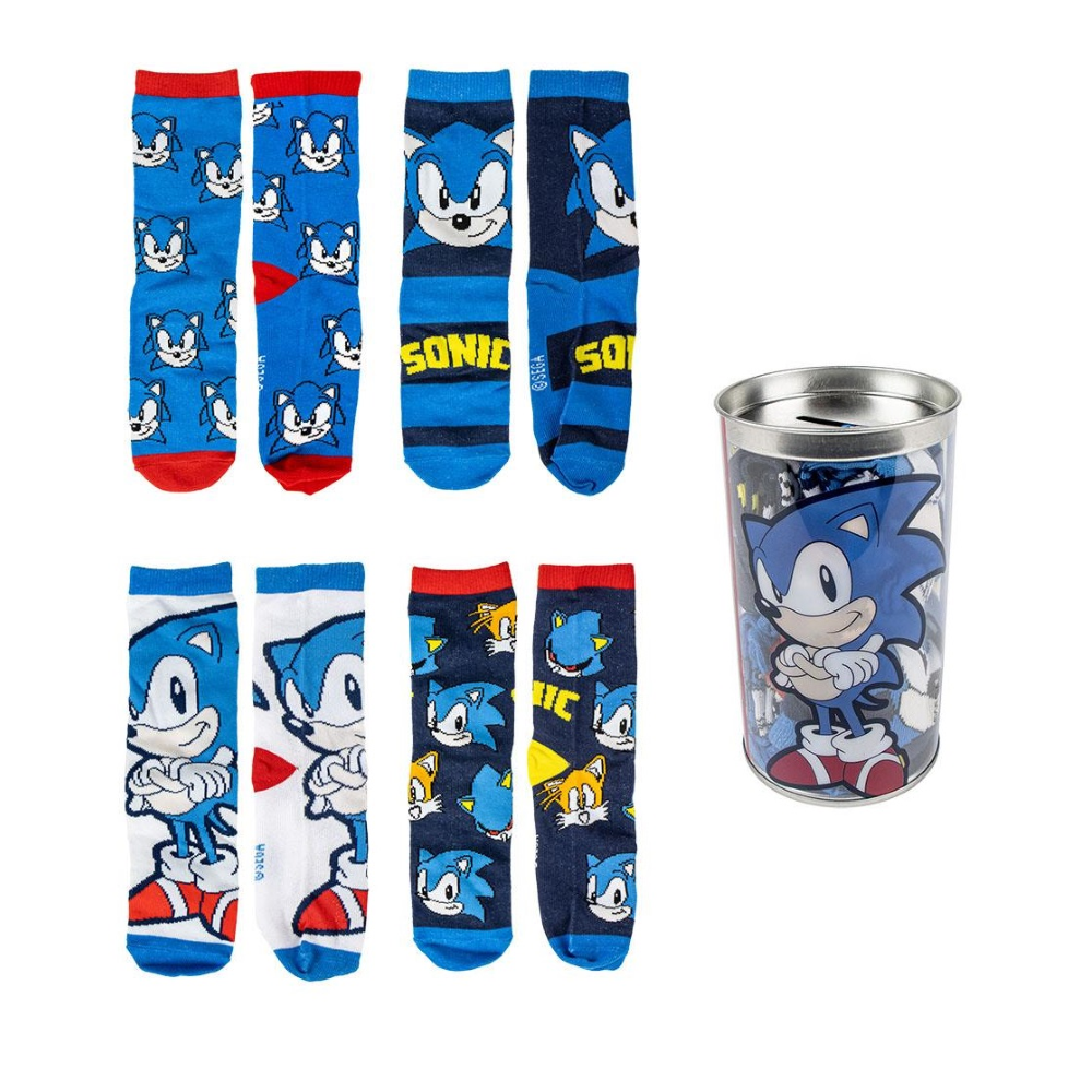 Calzini Sonic the Hedgehog in Misto Cotone 4 Paia con Salvadanaio - 2312