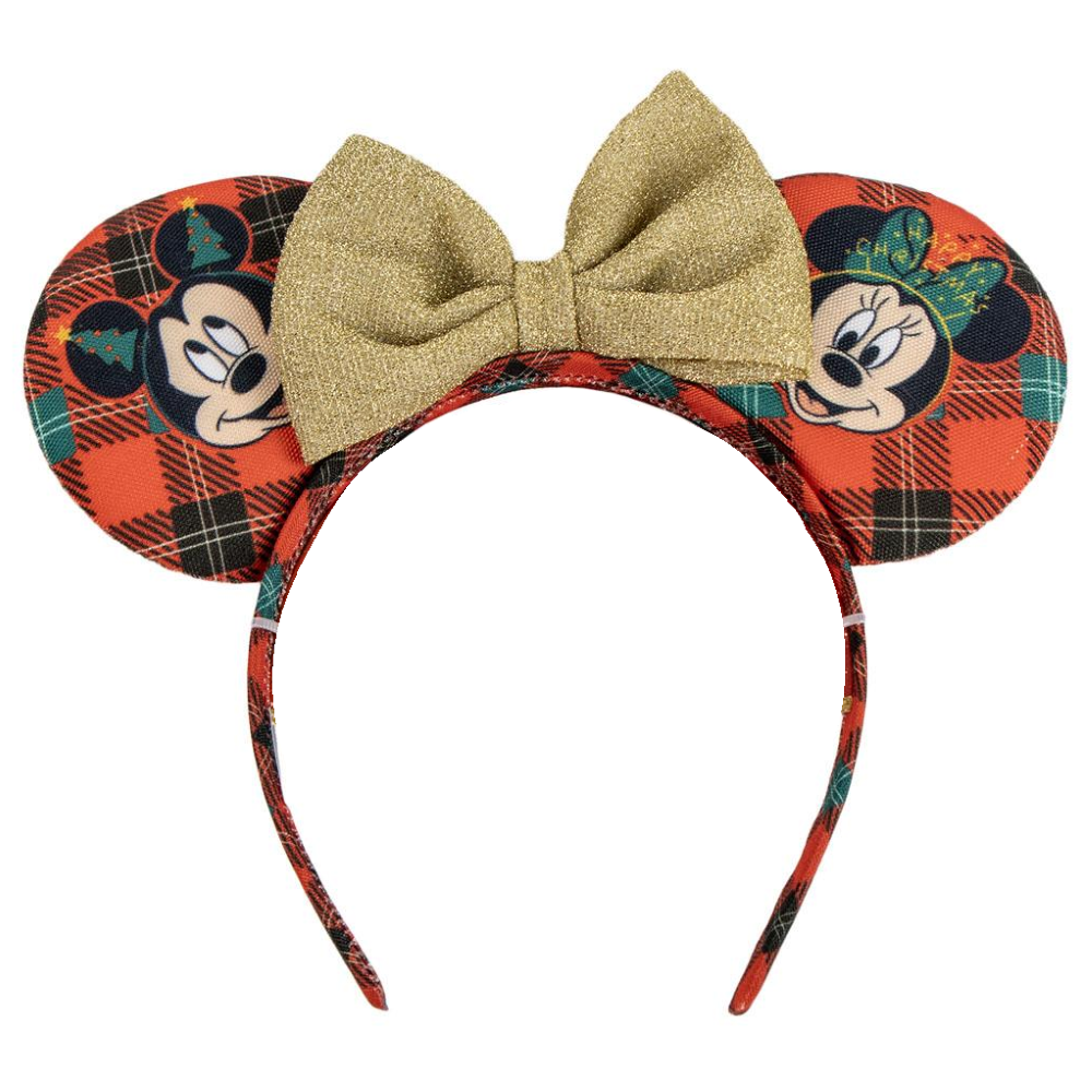 Cerchietto Natalizio Minnie DISNEY Tessuto Scozzese con Orecchie e Fiocco Accessori Capelli - 3036