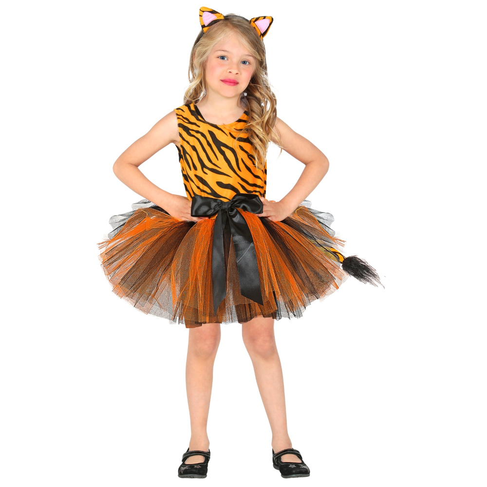 Set Travestimento Tigre Vestito Tutù Cerchietto Costume Abito Carnevale - 1036