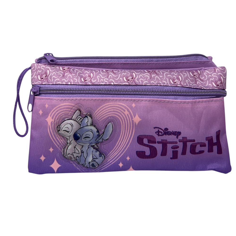 Tombolino Stitch e Angel DISNEY 3 Scomparti Bustina Astuccio Portacolori 22 CM - Lst0997-G
