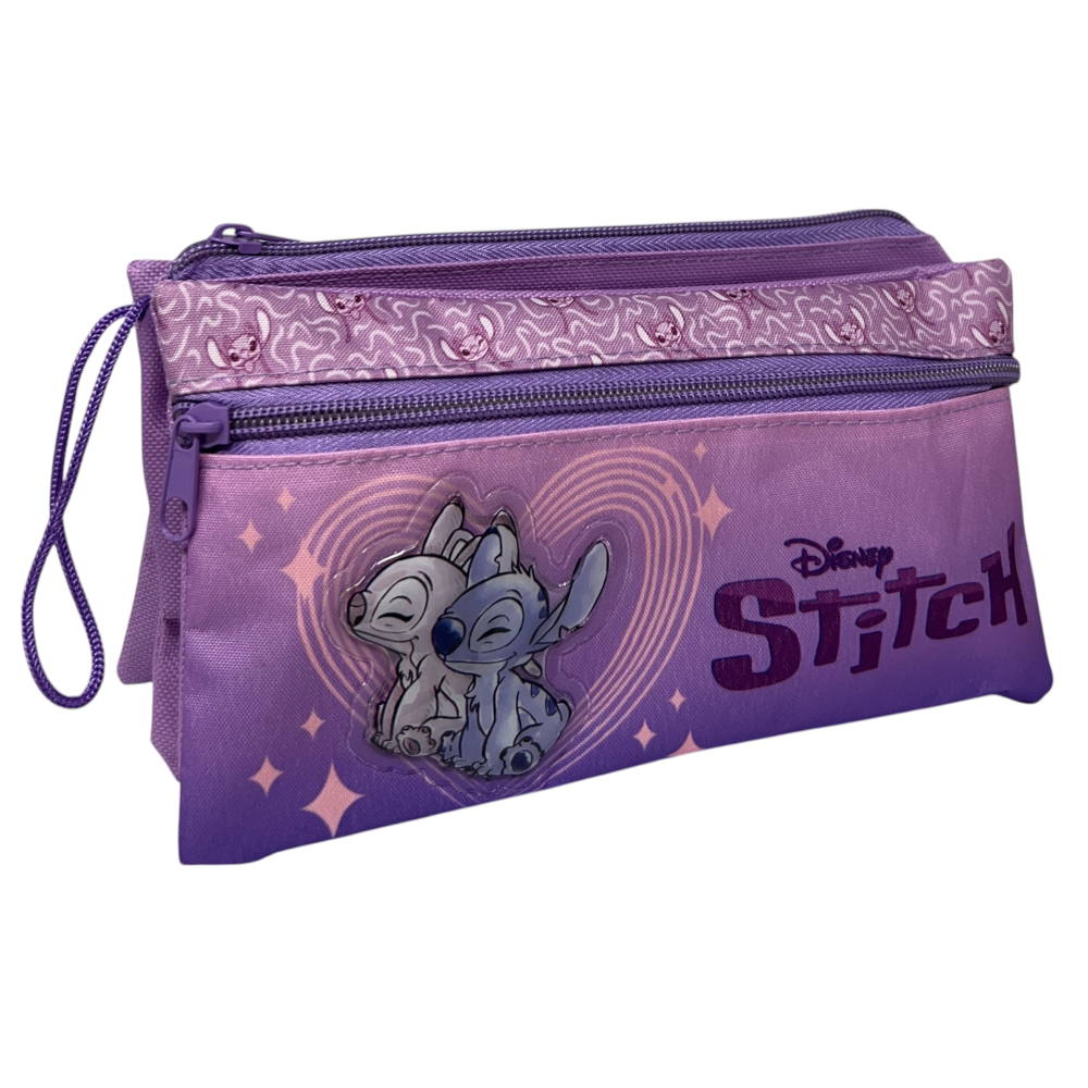 Tombolino Stitch e Angel DISNEY 3 Scomparti Bustina Astuccio Portacolori 22 CM - Lst0997-G