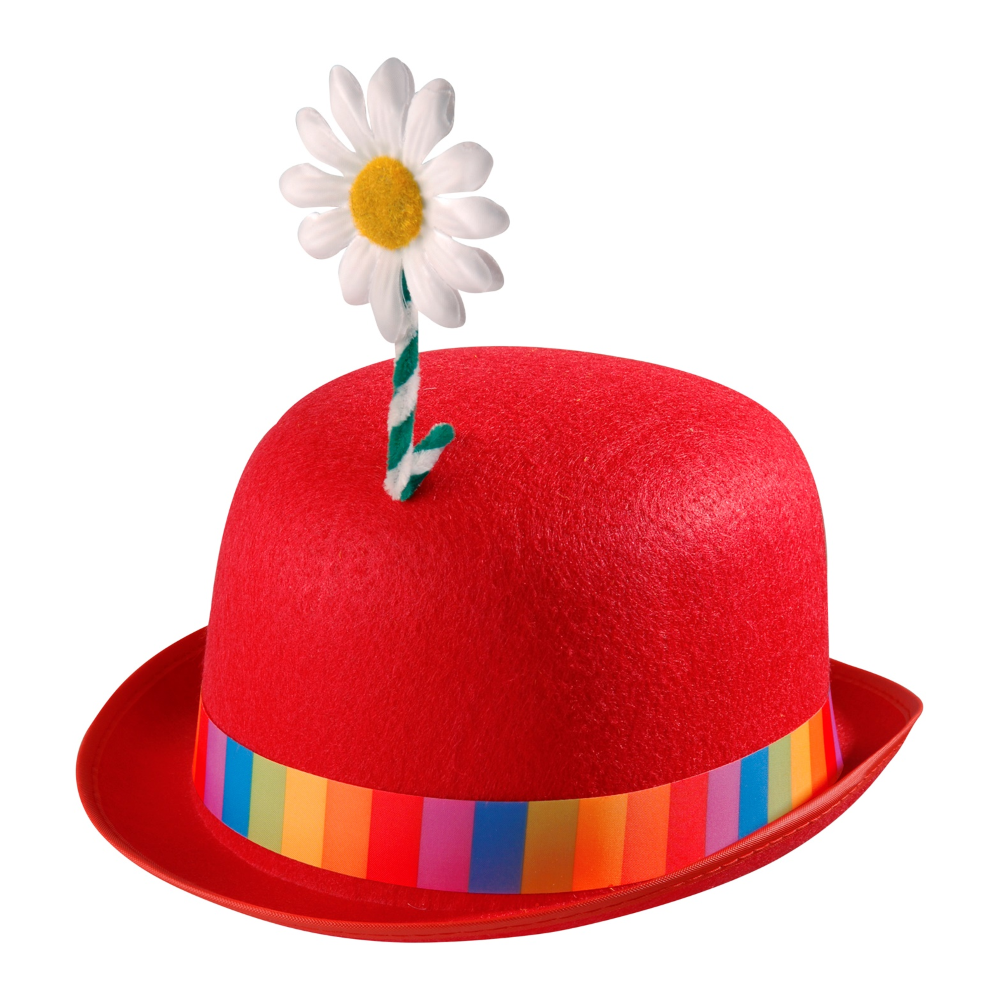 Bombetta Rossa con Fiore Clown Cappello in Feltro Accessori Abito Vestito Carnevale - 25102