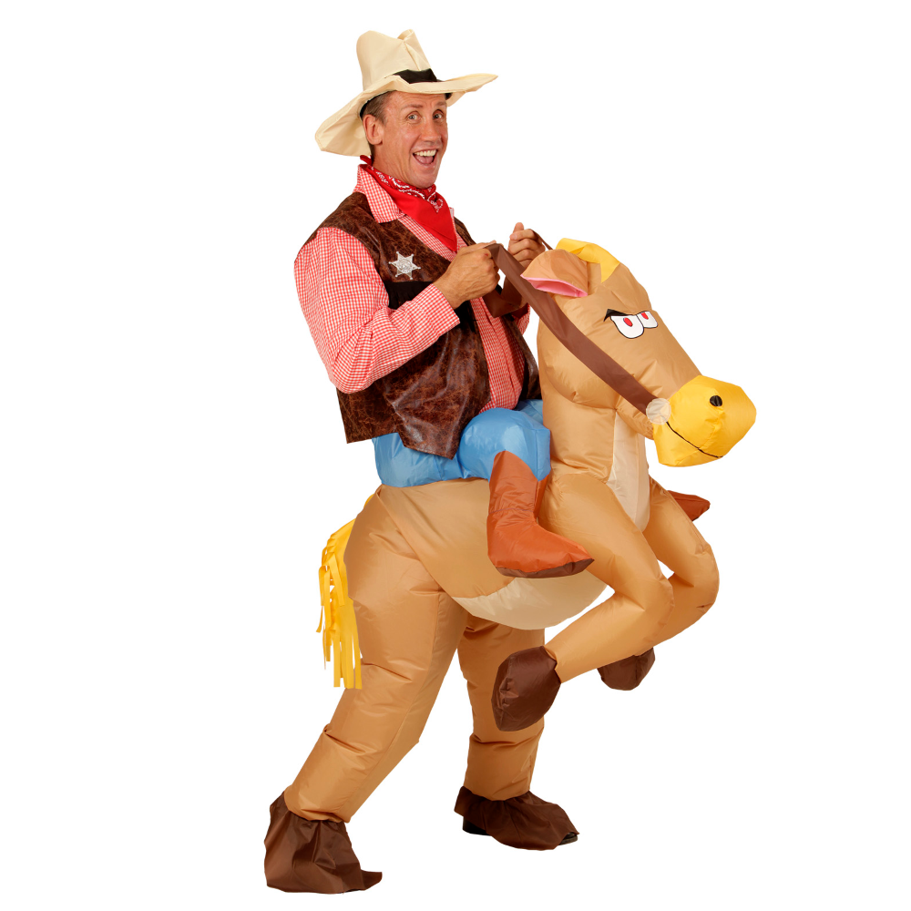Vestito Carnevale Cowboy a Cavallo Costume Gonfiabile Travestimento per Adulti Taglia Unica - 75504