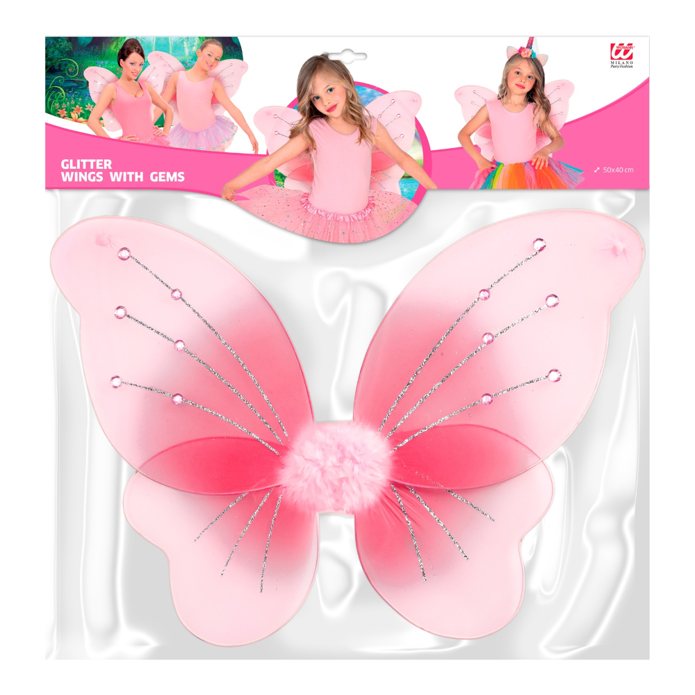 Ali Rosa con Gemme 50 X 40 CM Accessori Travestimento Costume Carnevale - 8673p