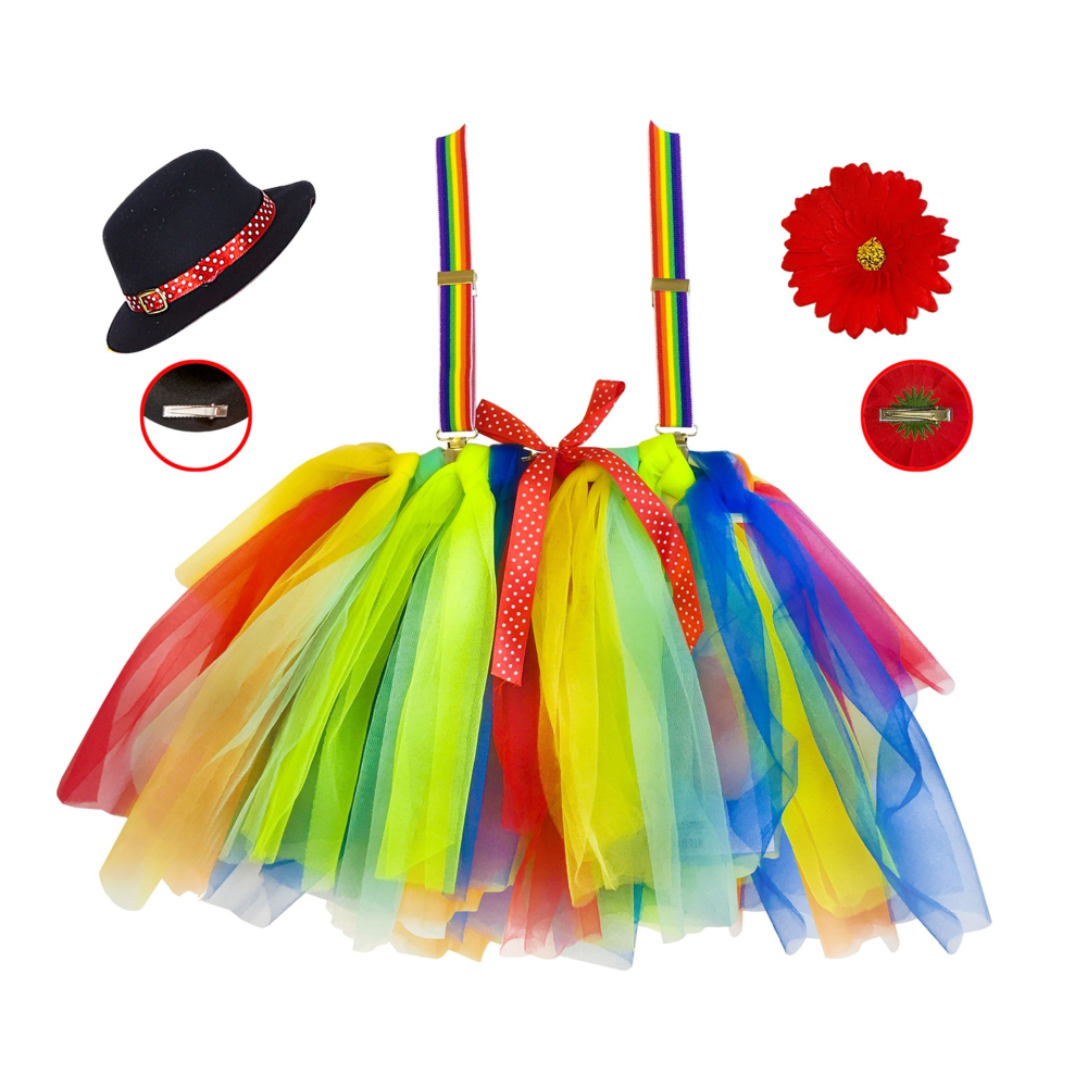 Set Travestimento Clown Tutu Bretelle Cilindro Accessori Carnevale - 96532