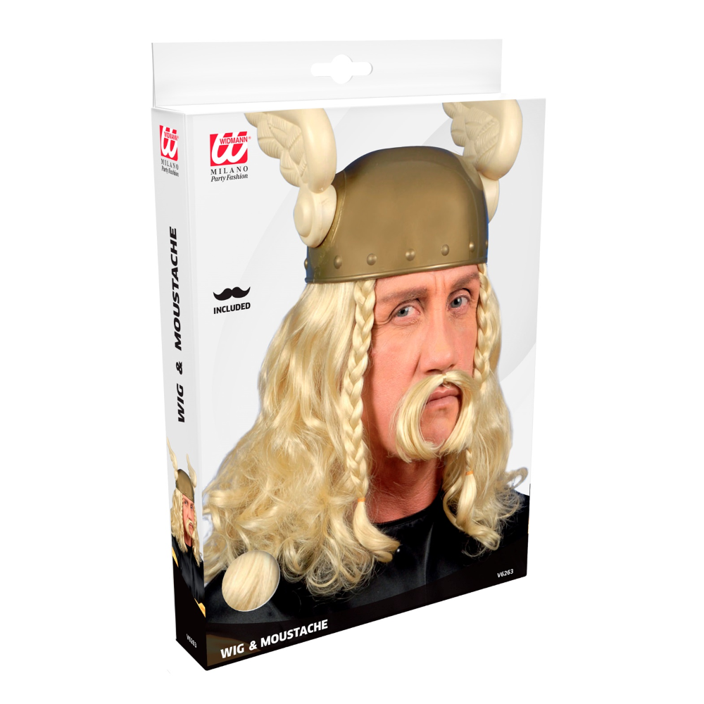 Parrucca Gaulois con Baffo Asterix Accessori per Abito Vestito Travestimento Carnevale - V6263