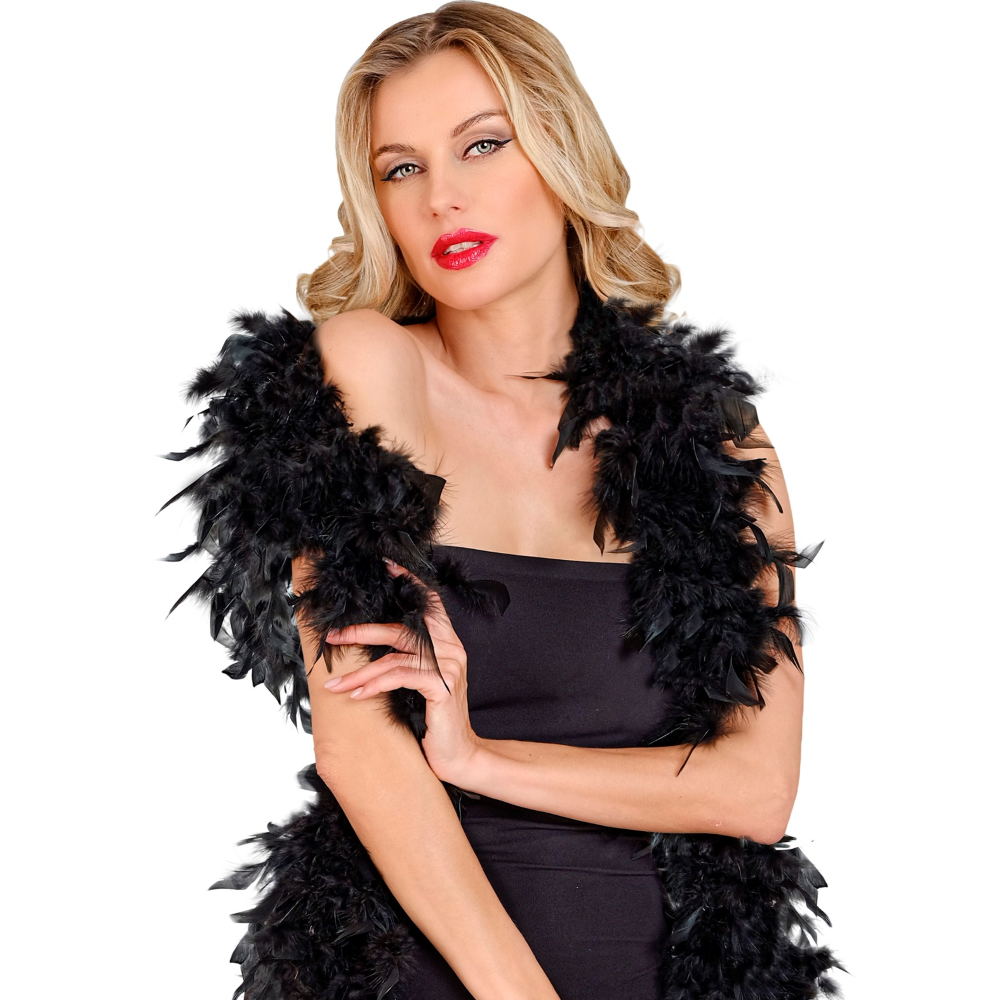 Boa con Piume Nero Accessorio per Abito Vestito Travestimento Carnevale Festa a Tema in Maschera - 0365b