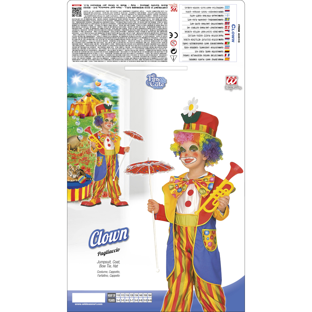 Costume Vestito Abito Travestimento Carnevale Bambino Pagliaccio -