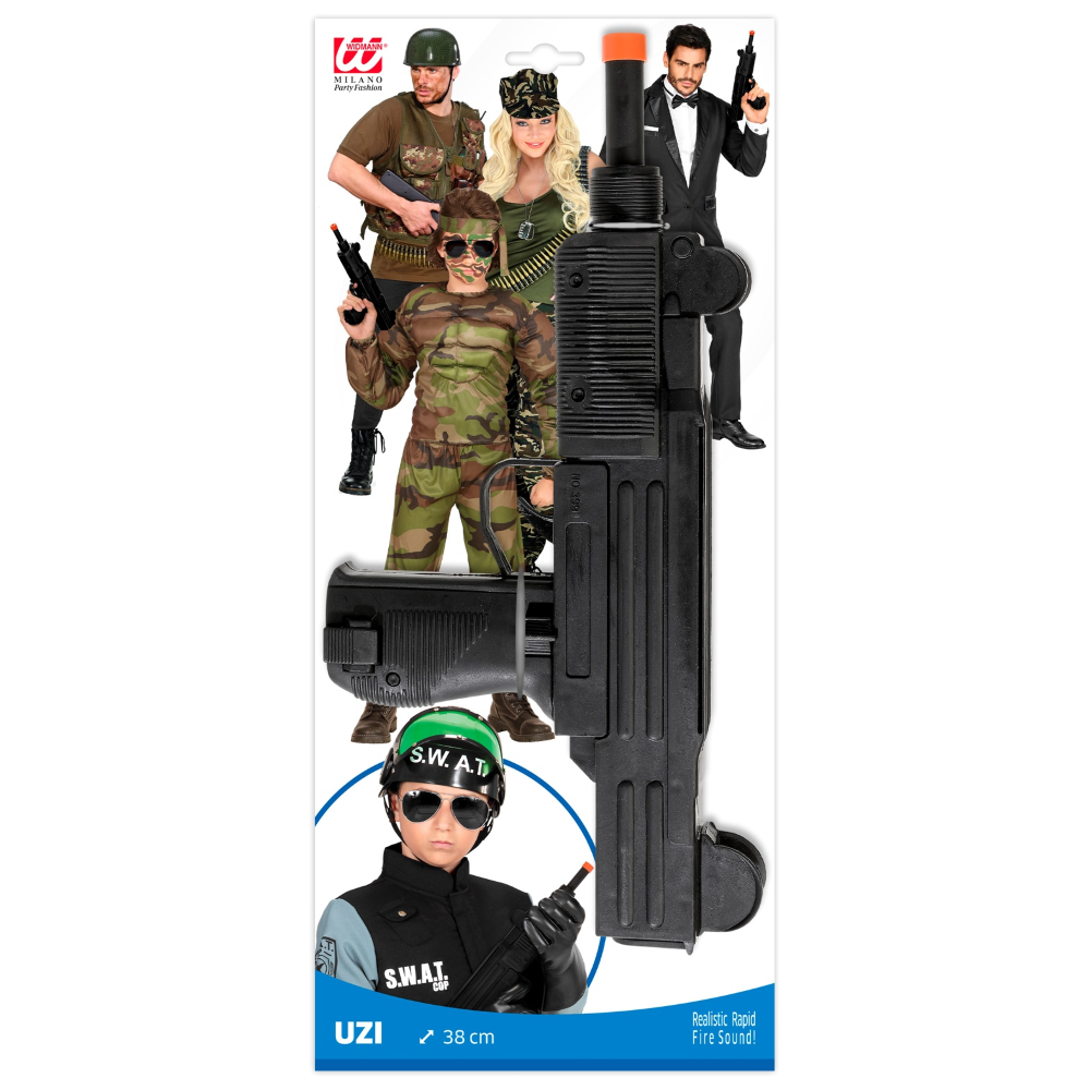 Pistola Mitragliatrice Uzi con Suono Accessori per Abito Vestito Travestimento Carnevale Bambino