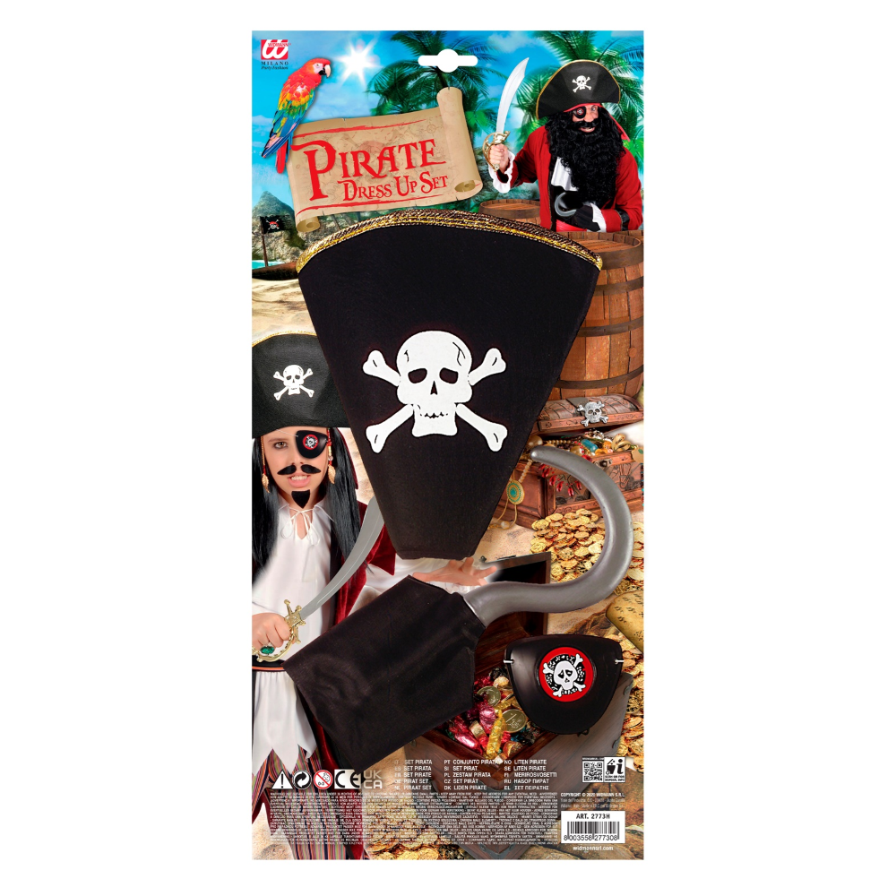 Set Pirata Cappello,uncino e Benda per Occhio Accessori Abito Vestito Carnevale Bambino