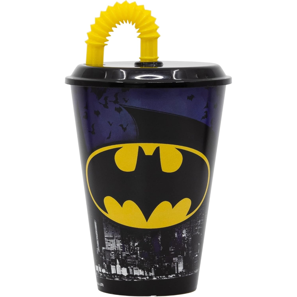 Bicchiere con Cannuccia Batman in Plastica Riutilizzabile Semirigida Ml.430 - 85540