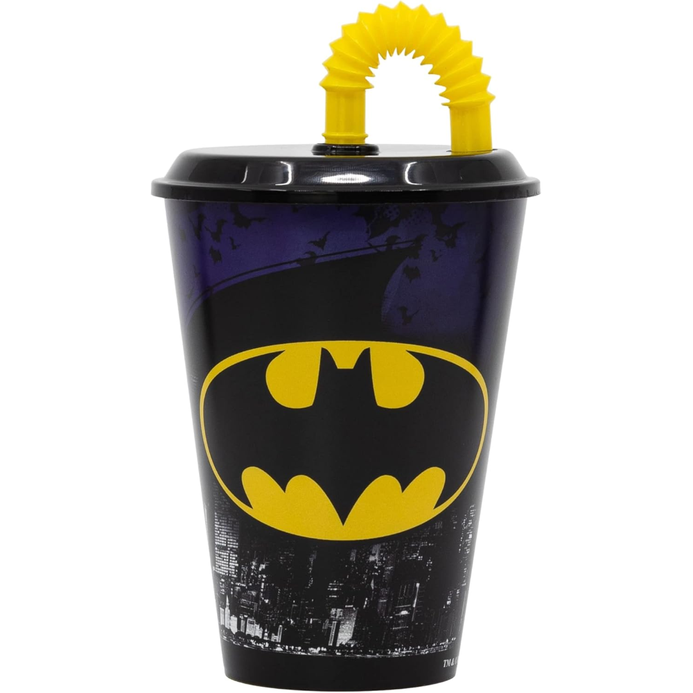 Bicchiere con Cannuccia Batman in Plastica Riutilizzabile Semirigida Ml.430 - 85540