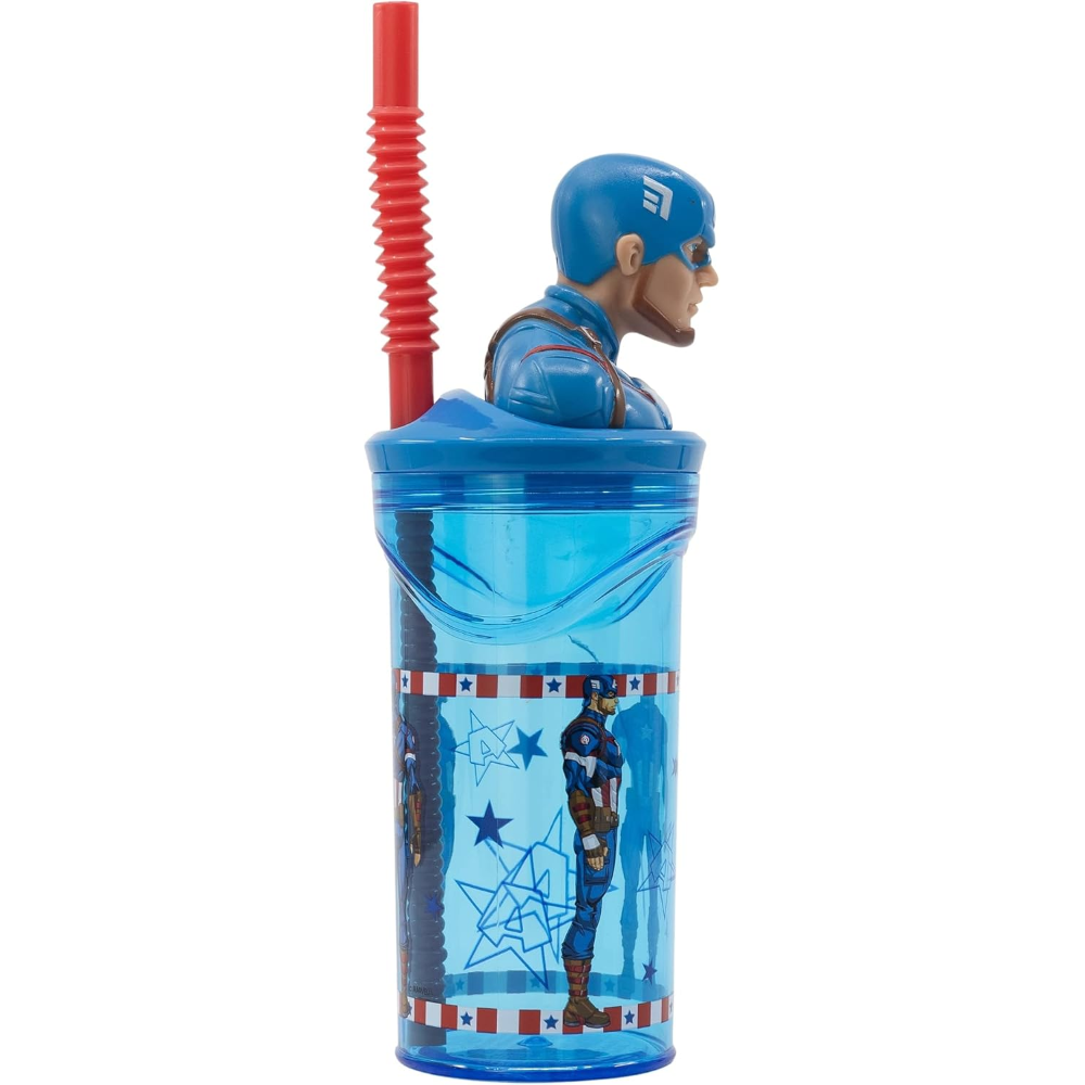 Bicchiere con Cannuccia Capitan America MARVEL Personaggio 3d Bpa Free 360 Ml - 74866