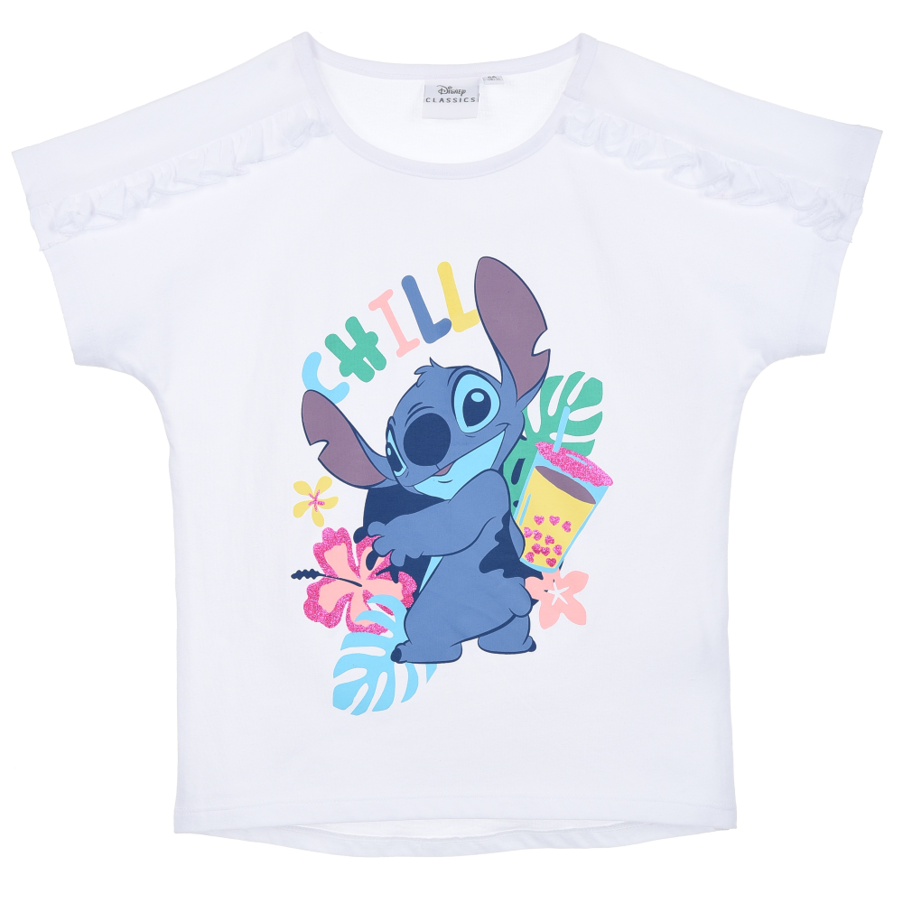 T-Shirt M.c. Stitch DISNEY Maglietta Corta Bambino 100% Cotone - Ye10078bianco