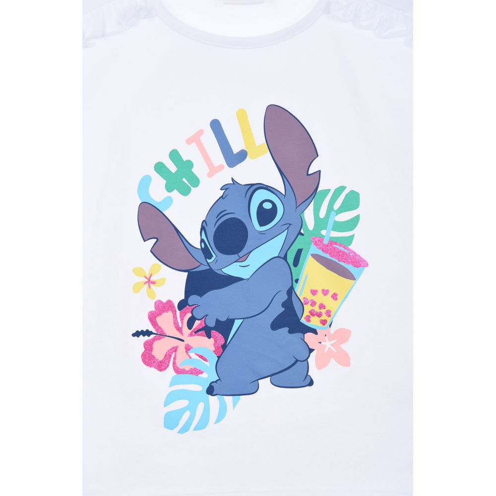 T-Shirt M.c. Stitch DISNEY Maglietta Corta Bambino 100% Cotone - Ye10078bianco