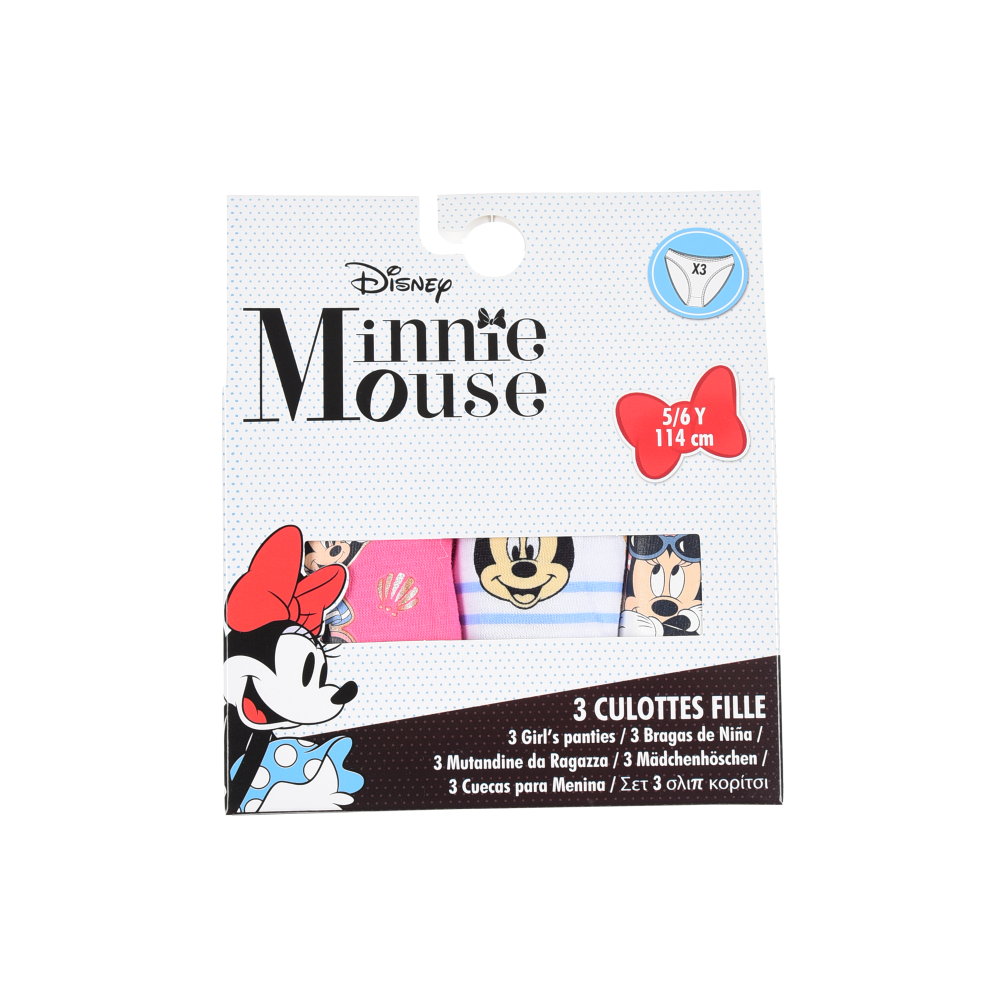 Mutandine Set 3 Pezzi Minnie DISNEY Slip in Cotone in Scatola 3/8 Anni - Ye30027