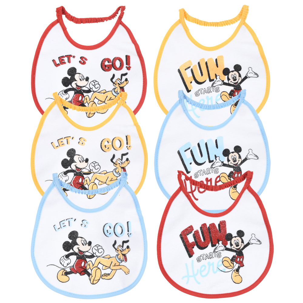 Bavette Topolino DISNEY Set 6 Bavaglini 18 X 18 CM in Spugna per Bambini - Ye09005